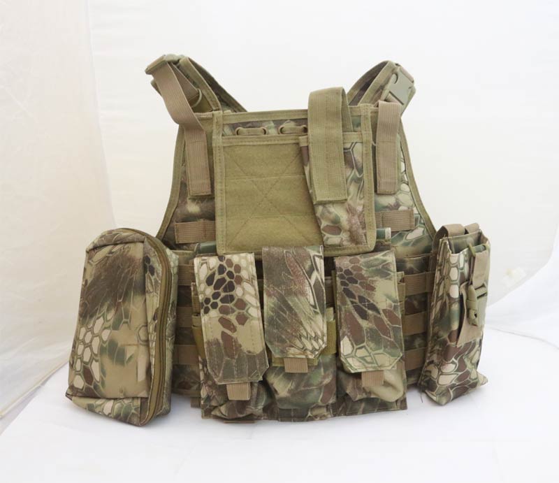 Tactical PC Plate Carrier Vest w/ Pouches – Python Snake Camo HLD Highland